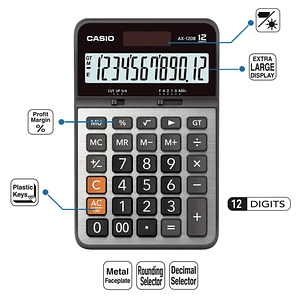 Casio Calculadora de Escritorio 12 Dígitos AX-120B