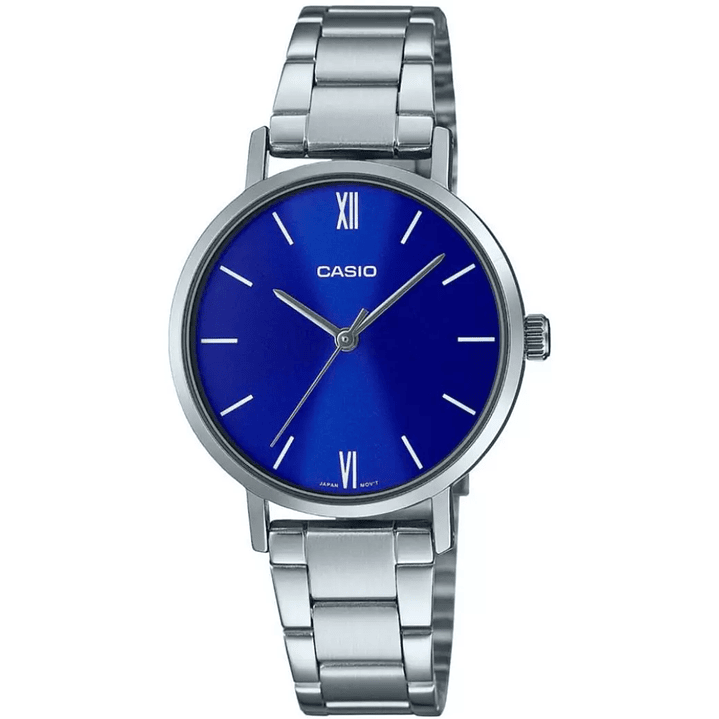 Reloj Casio Análogo Mujer Plateado Azul LTP-VT02D-2A 1