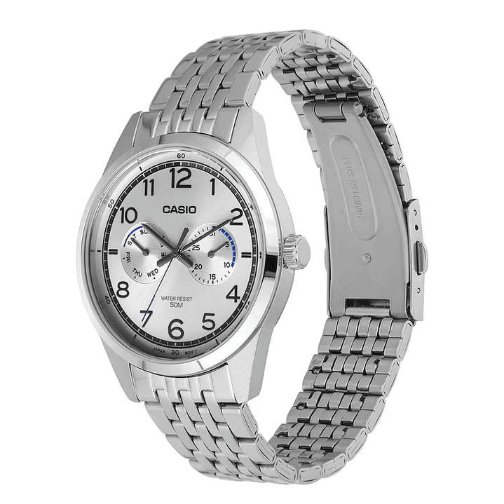 Reloj Casio Hombre Acero Análogo Calendario MTP-E340D-7AV 4