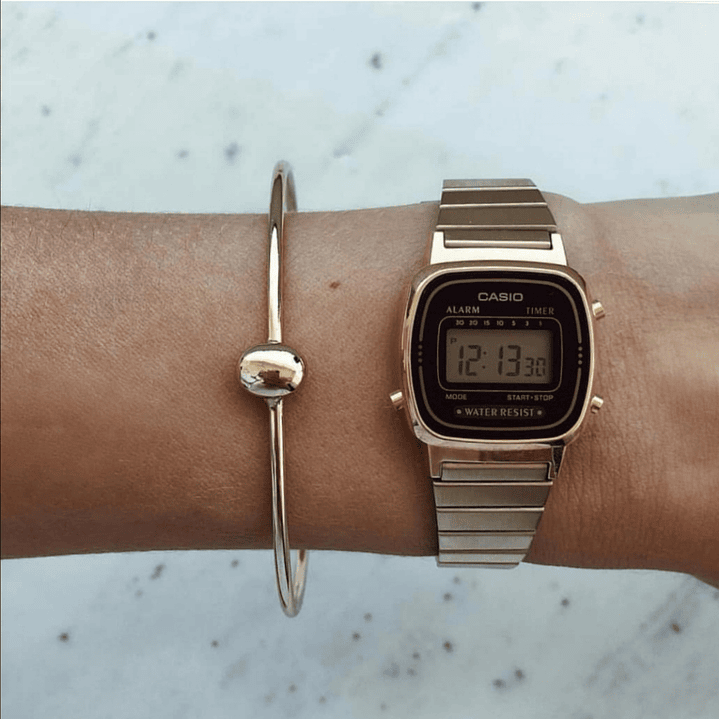 Casio Mini Vintage LA-670WGA-1  + correa milanese acero inoxidable  8