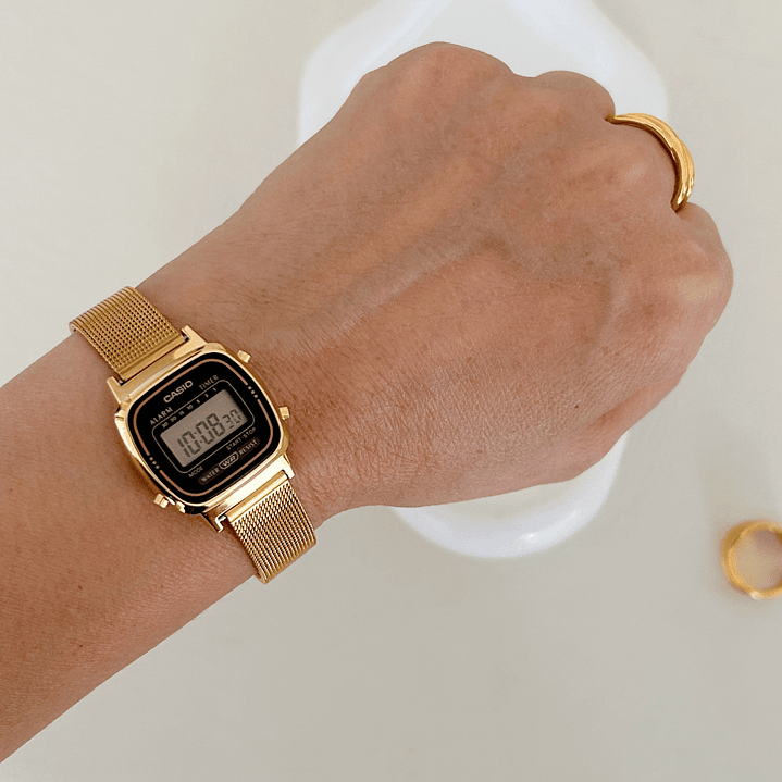 Casio Mini Vintage LA-670WGA-1  + correa milanese acero inoxidable  4