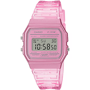 Reloj Casio Vintage Rosado Correa Traslúcida F-91WS-4D