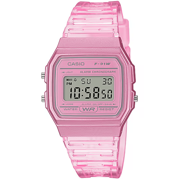 Reloj Casio Vintage Rosado Correa Traslúcida F-91WS-4D 2