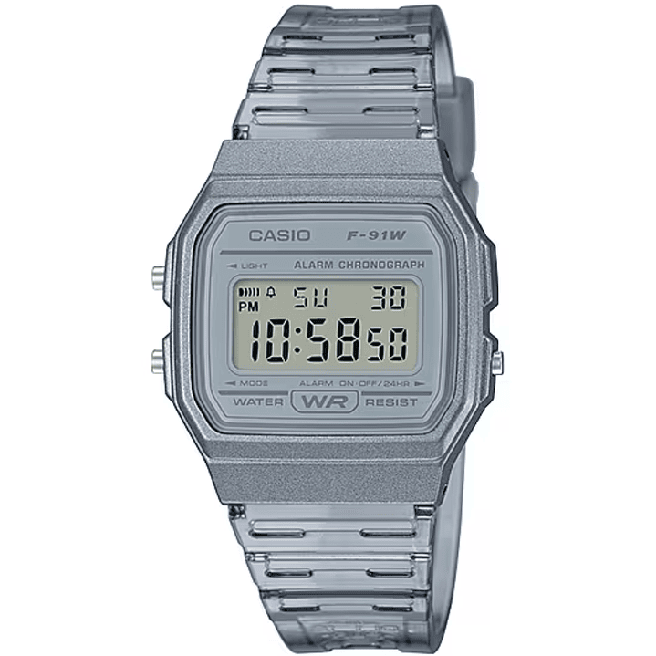 Reloj Casio Vintage Grafito Correa Traslúcida F-91WS-8 1