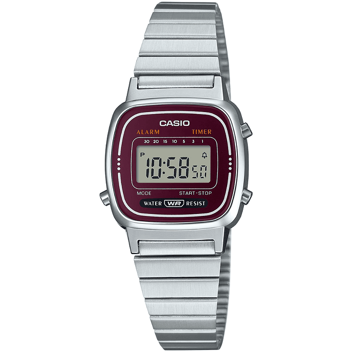 Casio Mini Vintage Mujer Plateado Burdeo LA-670WA-4DF 1