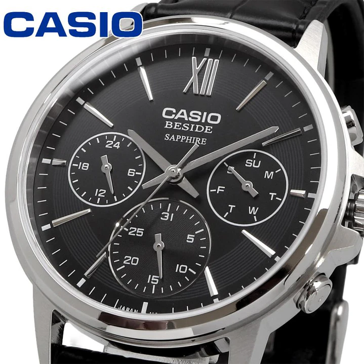 Reloj Casio Hombre Cuero y Cristal Zafiro BMS-300L-1A 3
