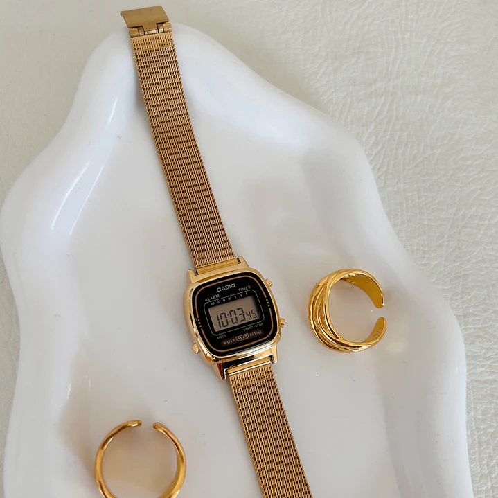 Casio Mini Vintage LA-670WGA-1  + correa milanese acero inoxidable  6