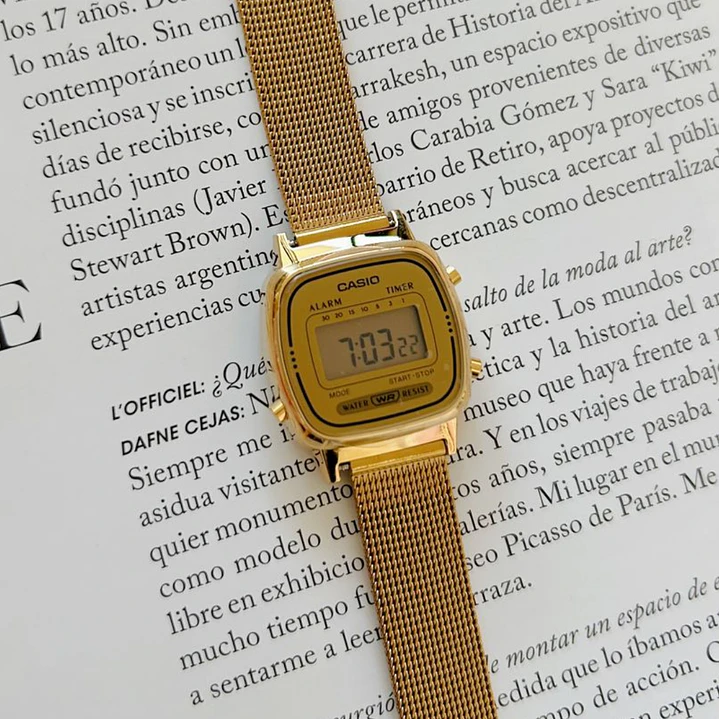 Casio Mini Vintage LA-670WGA-9  + correa milanese acero inoxidable  3