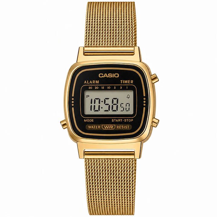 Casio Mini Vintage LA-670WGA-1  + correa milanese acero inoxidable  2