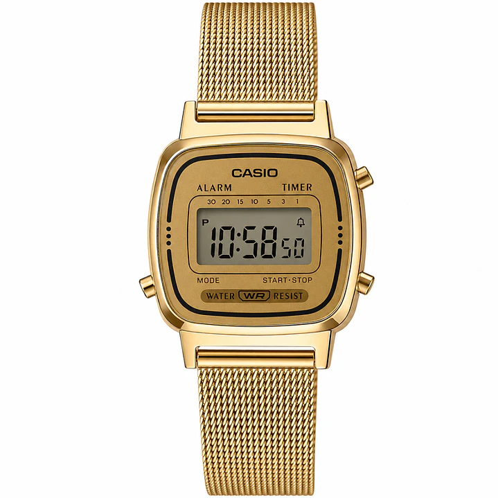 Casio Mini Vintage LA-670WGA-9  + correa milanese acero inoxidable  1
