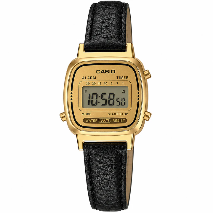 Casio Mini Vintage Original LA-670WGA-9 + correa cuero negro  1