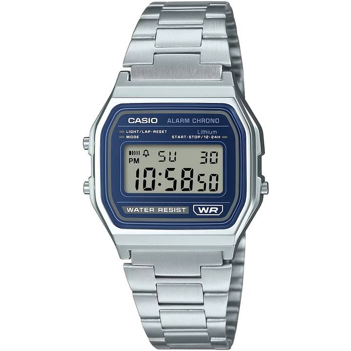 Reloj Casio Vintage Unisex Plateado Azul A-158WEA-2 1