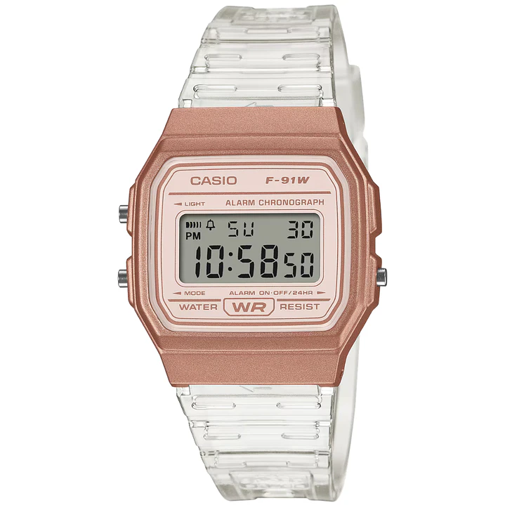 Reloj Casio Vintage Rosé Correa Traslúcida F-91WS-7A3 1