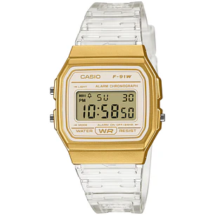 Reloj Casio Vintage Dorado Correa Traslúcida F-91WS-7A2
