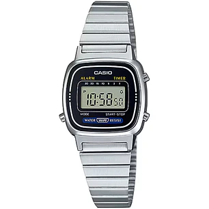 Reloj Casio Vintage Mujer Mini Plateado Negro LA-670WA-1DF