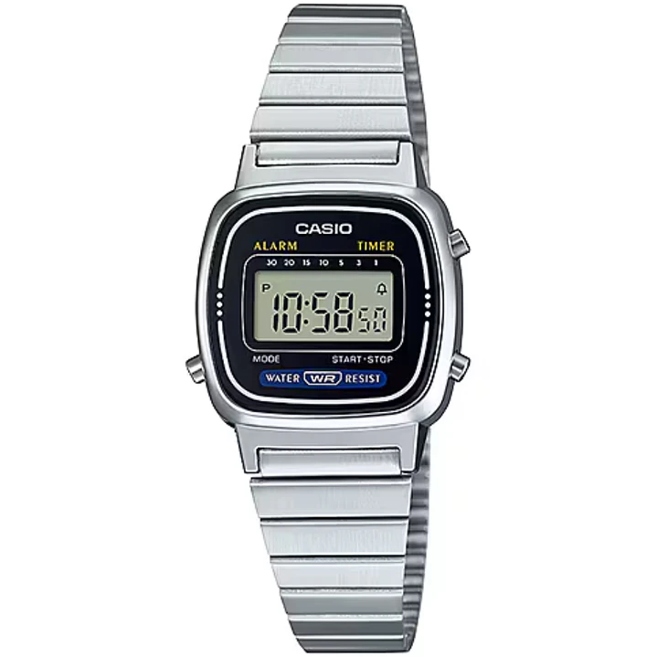 Reloj Casio Vintage Mujer Mini Plateado Negro LA-670WA-1DF 2