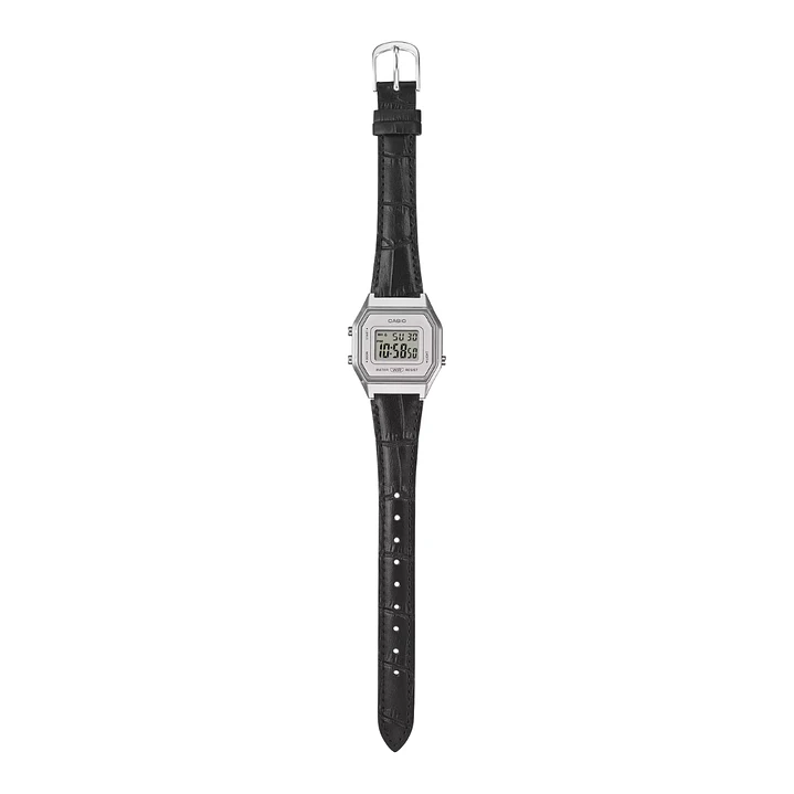Reloj Casio Vintage Plateado Correa Cuero Negro LA-680WEL-1 3