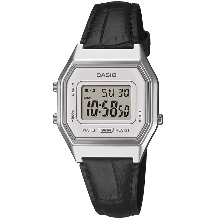 Reloj Casio Vintage Plateado Correa Cuero Negro LA-680WEL-1 1