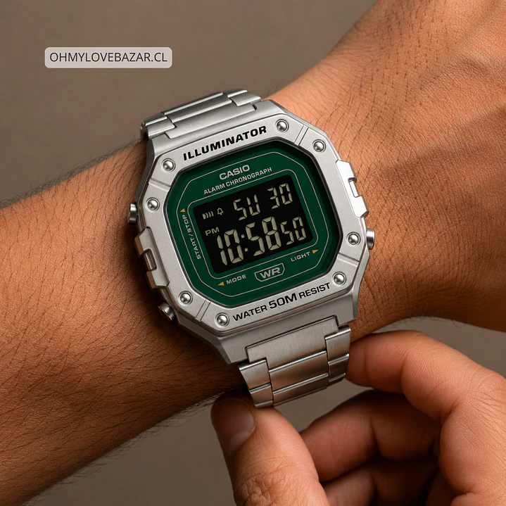 Reloj Casio Vintage Original Digital Esfera Verde W-218HD-3AV 2