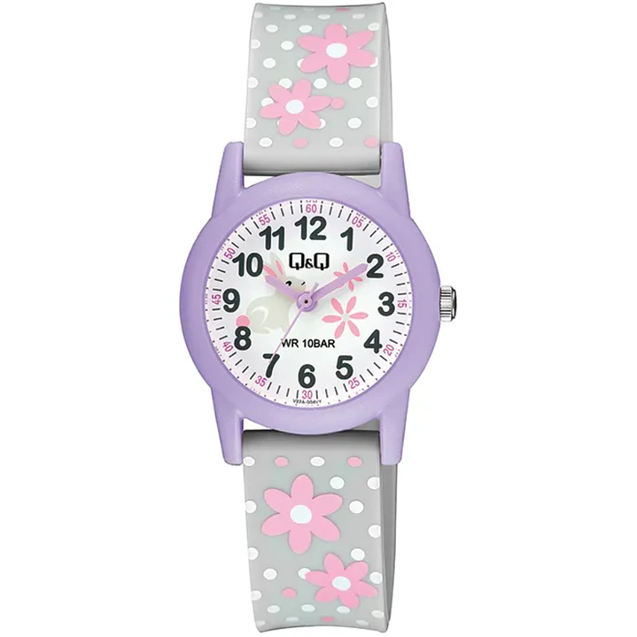 Reloj Q&Q Mini Infantil Niñes Gris Lila V22A-004VY
