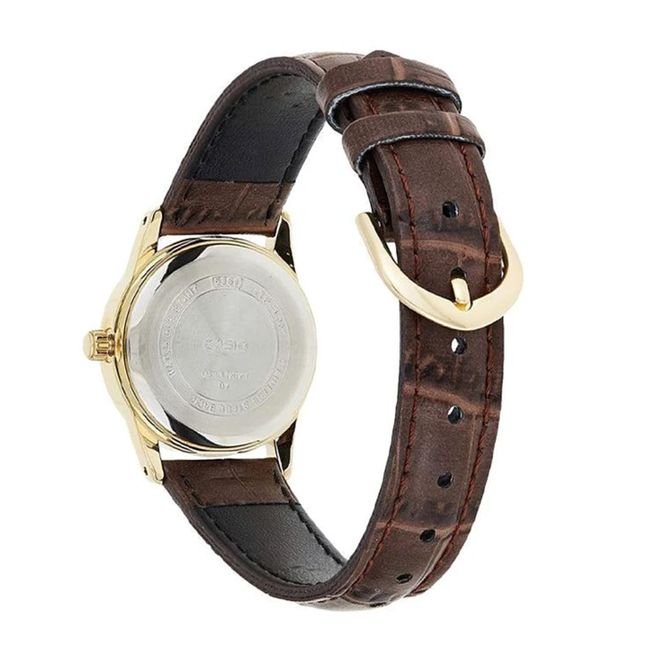 Reloj Casio Mini Dorado Cuero Café LTP-V001GL-1B 4