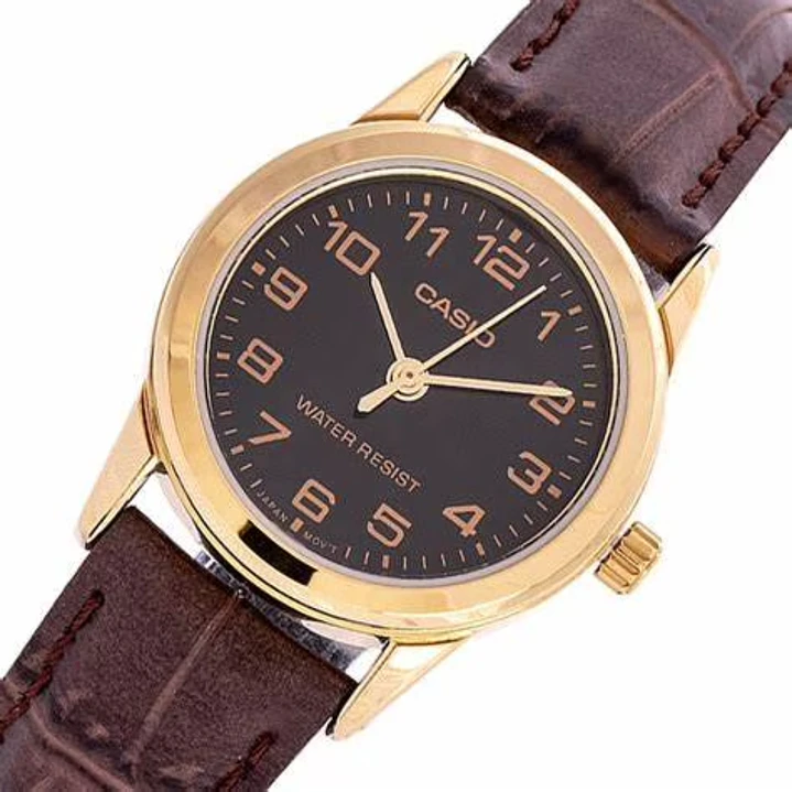 Reloj Casio Mini Dorado Cuero Café LTP-V001GL-1B 3