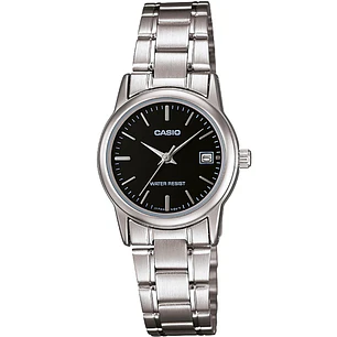Reloj Casio Mini Mujer con Fecha Plateado Negro LTP-V002D-1A