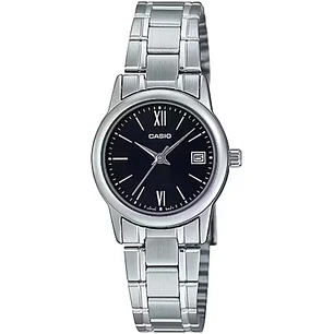 Reloj Casio Mini Mujer con Fecha Plateado Negro LTP-V002D-1B3