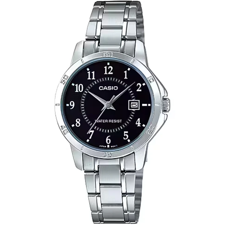 Casio Casio Mujer Análogo Plateado Negro Con Fecha LTP-V004D-1B 1