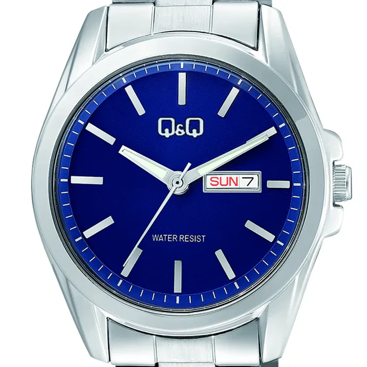 Reloj Q&Q Hombre Análogo Plateado Azul A05A-004PY    3