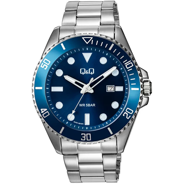 Reloj Q&Q Hombre Análogo Plateado Azul A41A-001PY 1