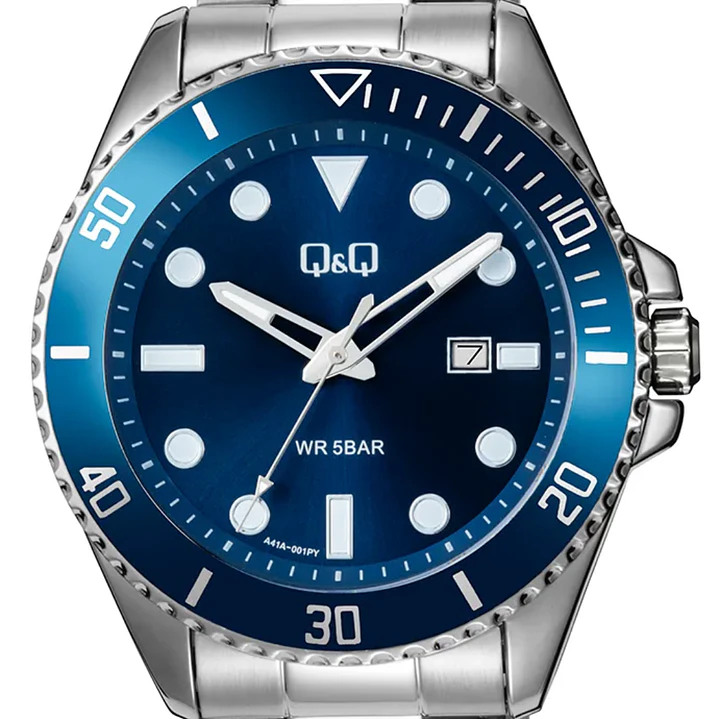 Reloj Q&Q Hombre Análogo Plateado Azul A41A-001PY 3
