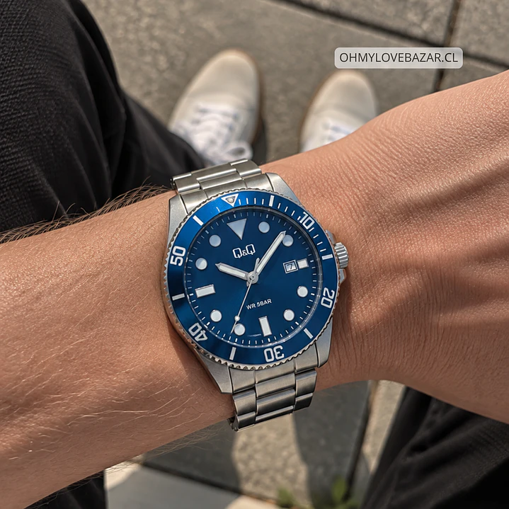 Reloj Q&Q Hombre Análogo Plateado Azul A41A-001PY 2