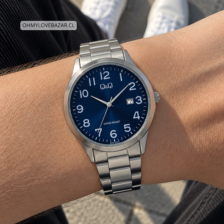 Reloj Q&Q Hombre Análogo Plateado Azul A44A-002PY 2