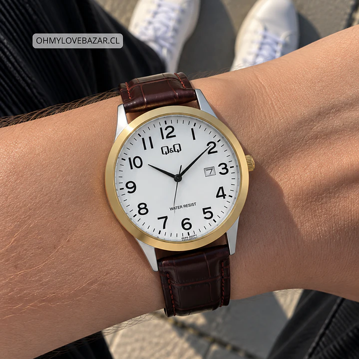 Reloj Q&Q Hombre Análogo Correa Cuero A44A-007PY 2