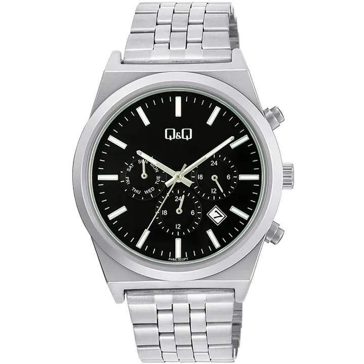 Reloj Q&Q Hombre Análogo Plateado Negro A48A-002PY 1
