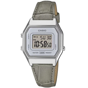 Reloj Casio Vintage Plateado Correa Cuero LA-680WEL-8A2