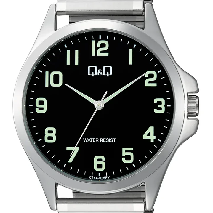 Reloj Q&Q Hombre Análogo Plateado Negro C36A-025PY 2