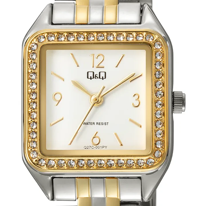 Reloj Q&Q Mini Mujer Tank Bicolor Brillos Q27C-001PY 2