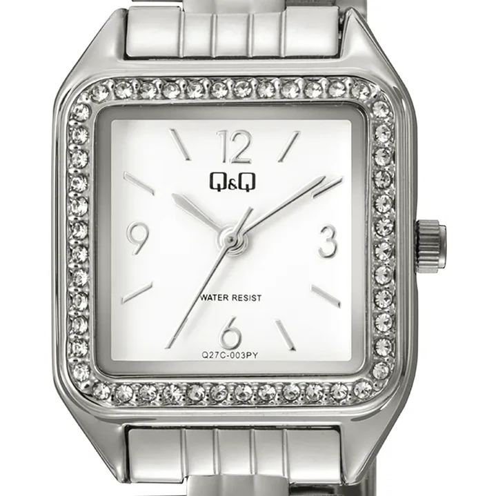 Reloj Q&Q Mini Mujer Tank Plateado Brillos Q27C-003PY 2