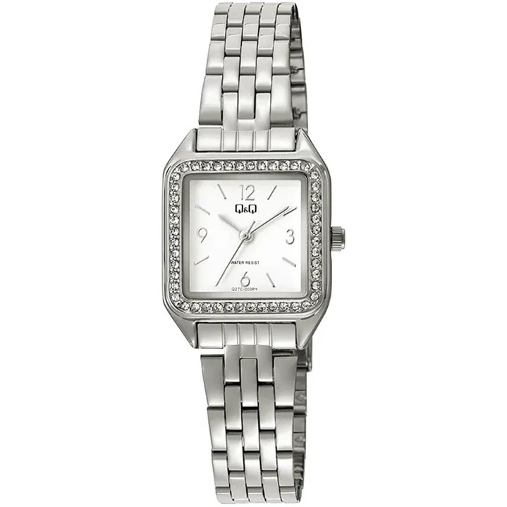 Reloj Q&Q Mini Mujer Tank Plateado Brillos Q27C-003PY 1