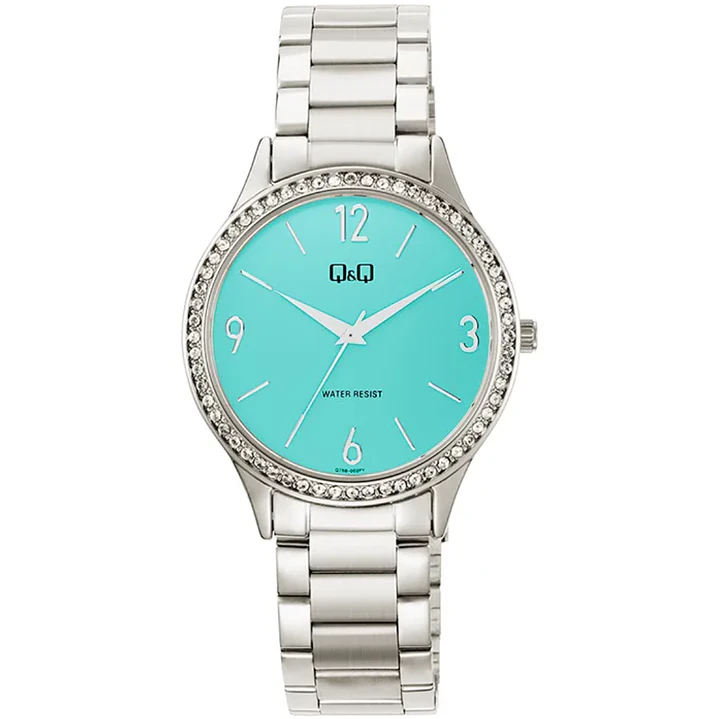 Reloj Q&Q Análogo Plateado Brillos Turquesa Q75B-002PY 1