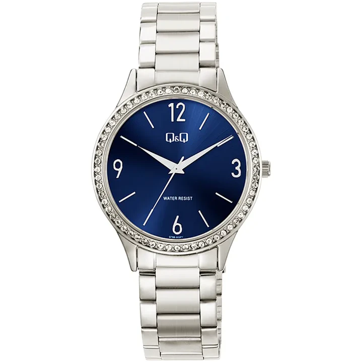 Reloj Q&Q Análogo Plateado Brillos Azul Q75B-003PY 1