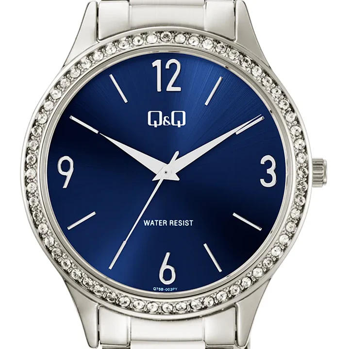 Reloj Q&Q Análogo Plateado Brillos Azul Q75B-003PY 2