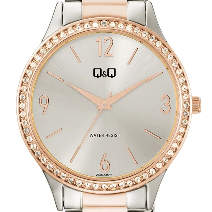 Reloj Q&Q Análogo Bicolor Rosé Brillos Q75B-005PY 2
