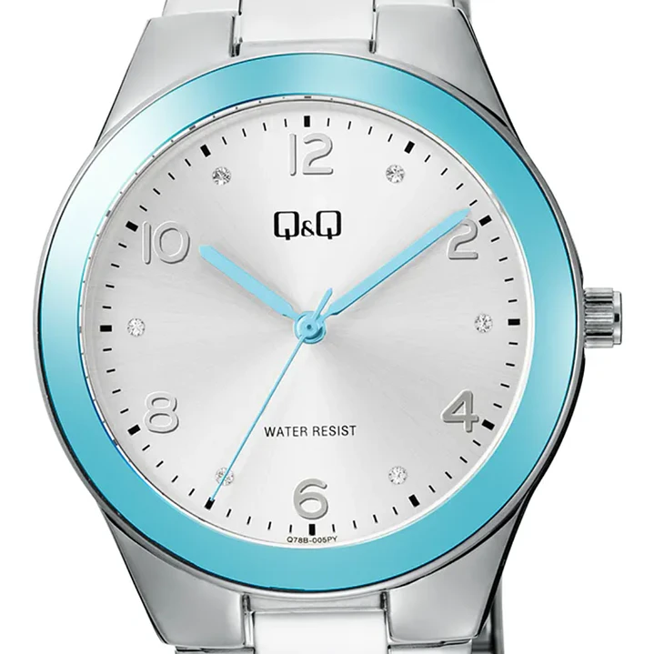 Reloj Q&Q Análogo Plateado Celeste Brillos Q78B-005PY 2