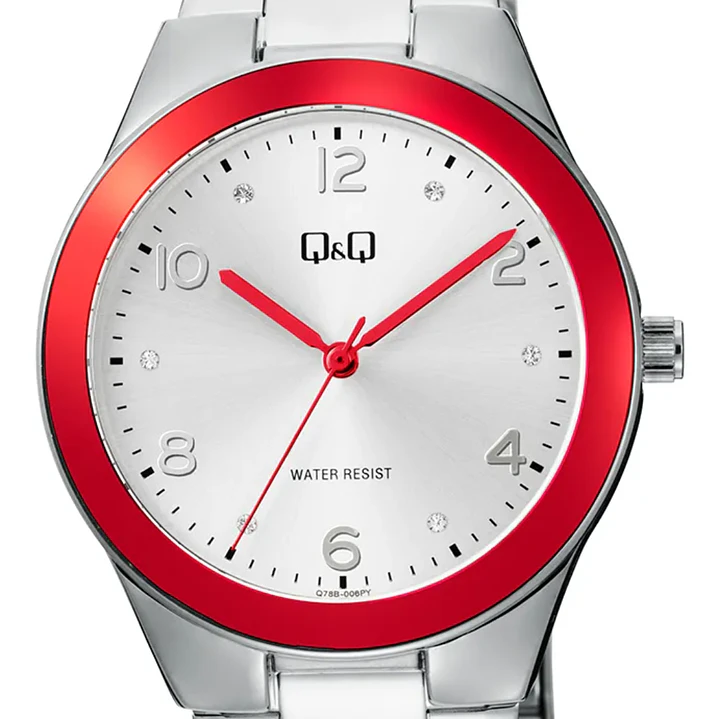 Reloj Q&Q Análogo Plateado Rojo Brillos Q78B-006PY 2
