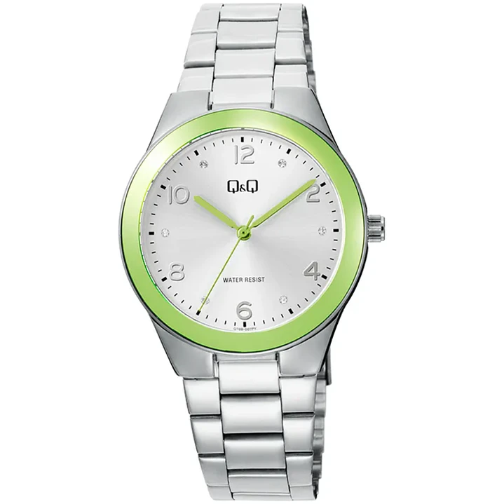 Reloj Q&Q Análogo Plateado Verde Brillos Q78B-007PY 1