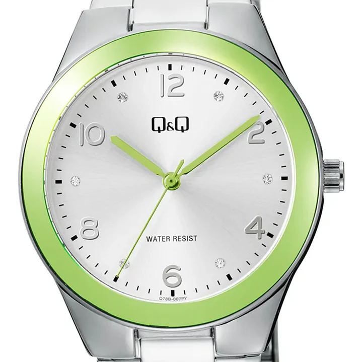 Reloj Q&Q Análogo Plateado Verde Brillos Q78B-007PY 2