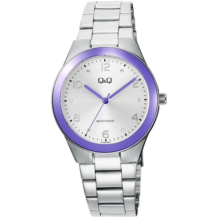 Reloj Q&Q Análogo Plateado Lila Brillos Q78B-008PY 1